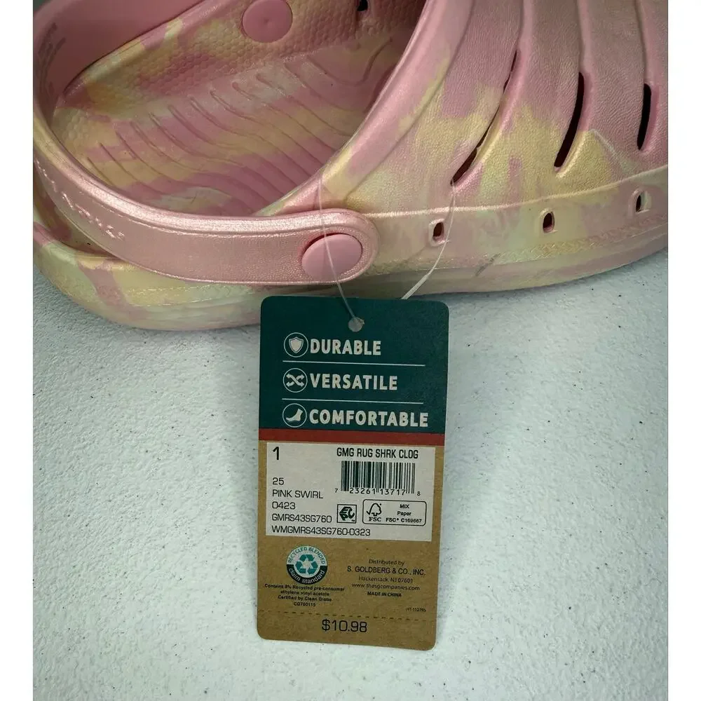 Rugged Shark Girls' Swivel-Strap Clogs Pink Swirl Size 1
